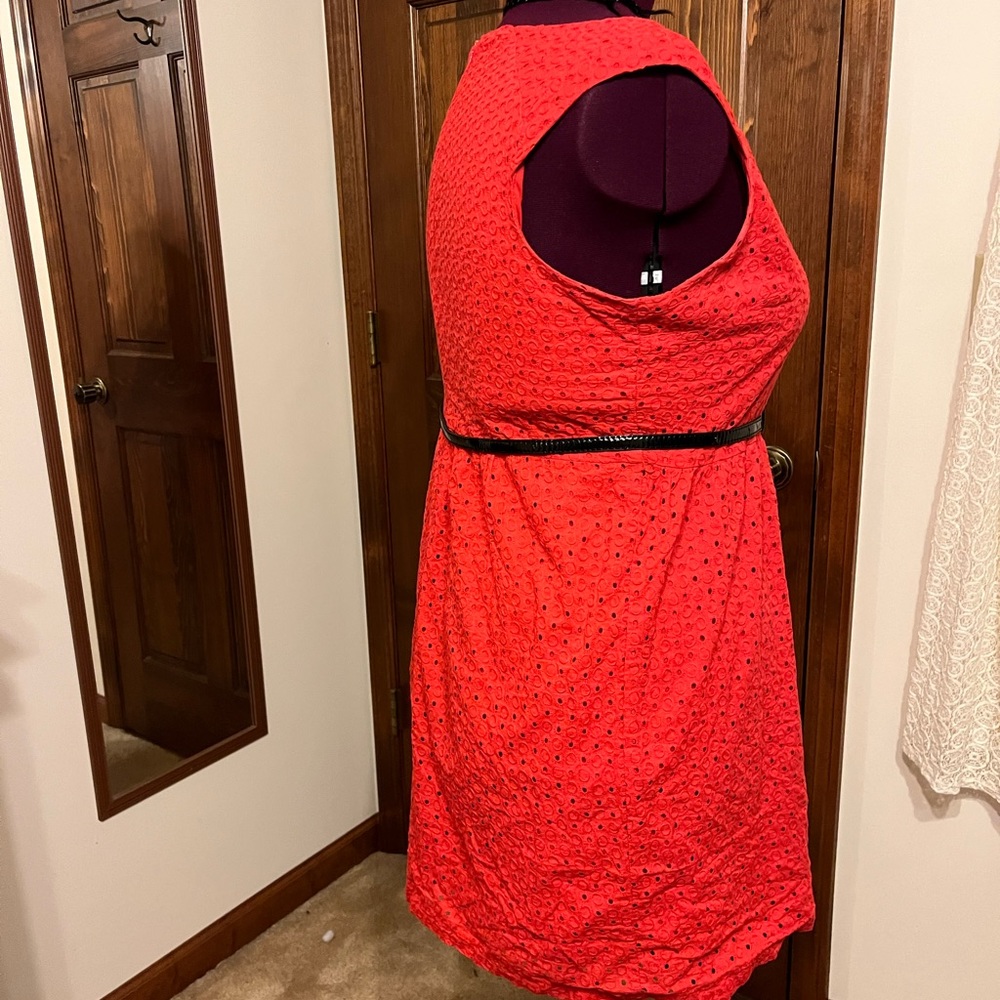 Belted orange-red eyelet knee-length dress George size 18